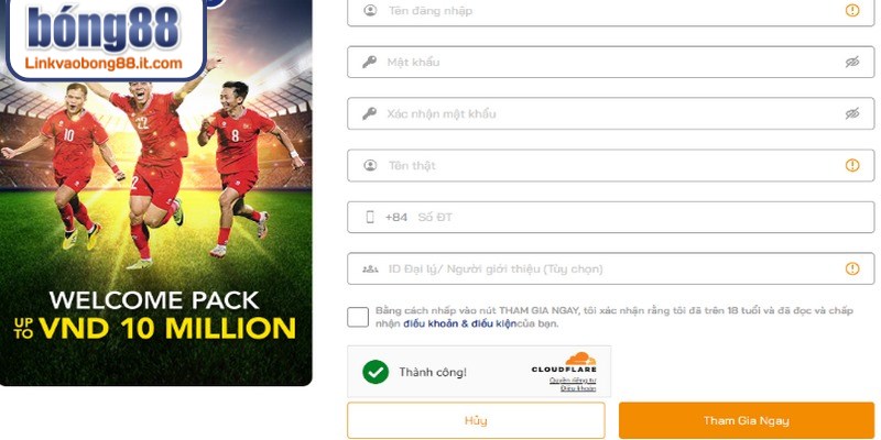 Quy trình đăng ký tài khoản BONG88 trên máy tính thành công